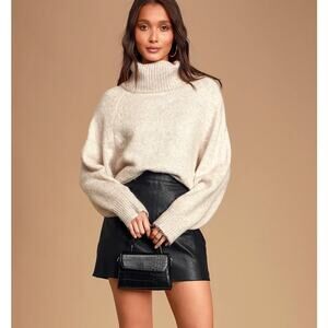 Lulus Womens XS Beige Cuddle Weather Heather Turtleneck Sweater Cozy Knit